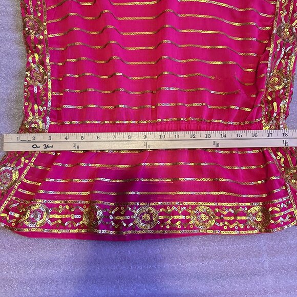 Chico's Fushia & Gold Sequin Embroidered Blouse - Picture 7 of 9